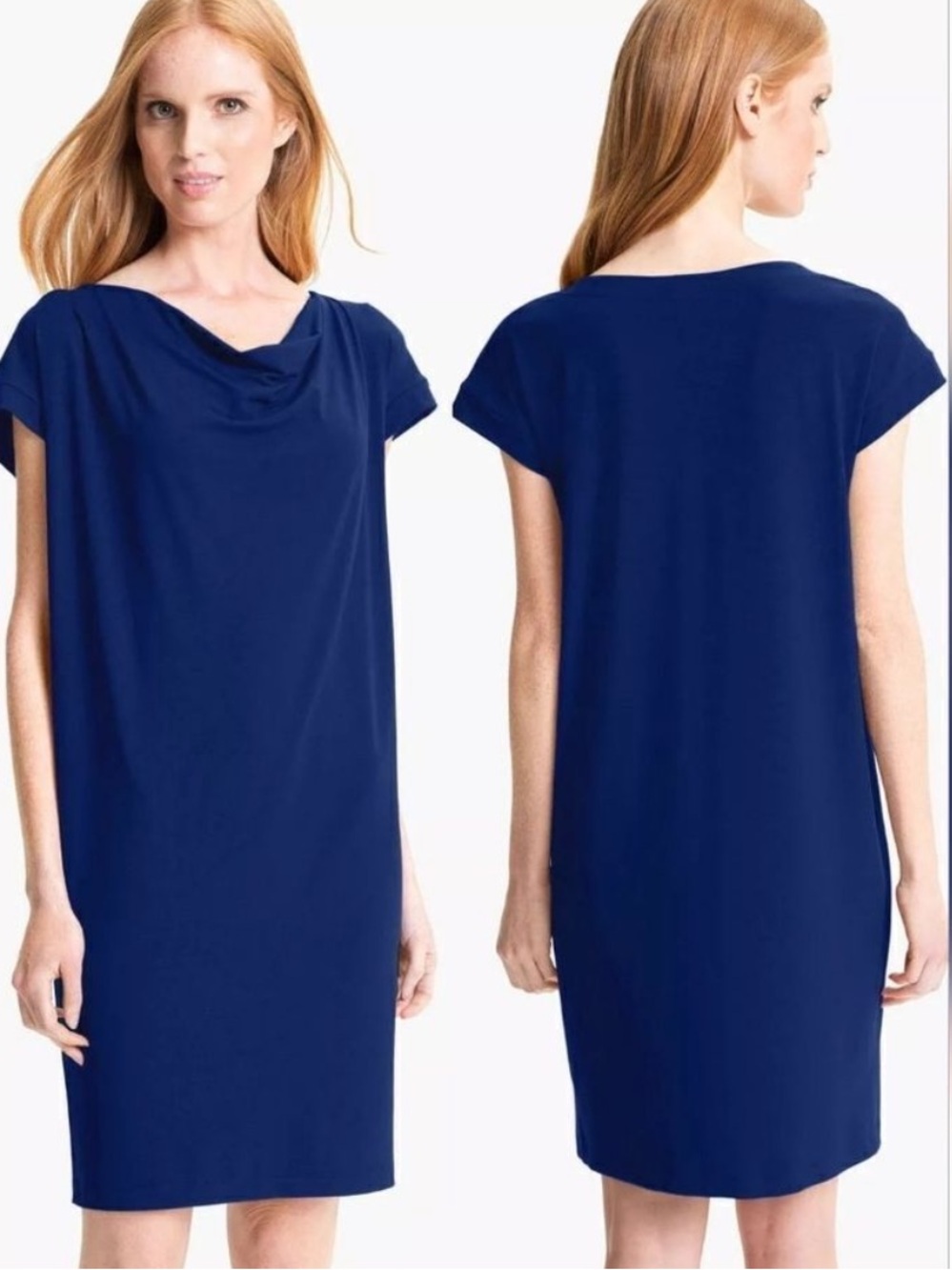 EILEEN FISHER Cobalt Blue Drape Front Dress